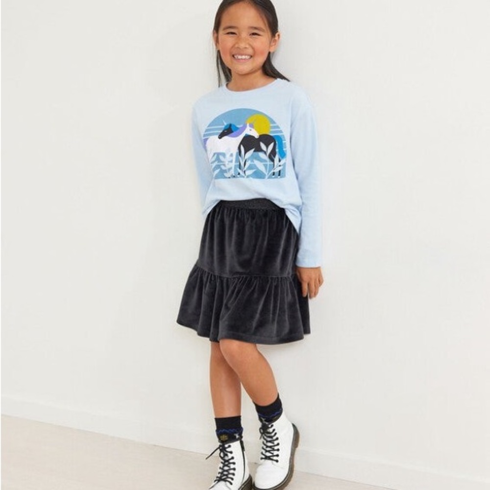 Hanna Andersson Girls' black velour velvet twirly holiday skirt Size 10‎